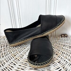 BROWNS Chic Black Leather Espadrilles with shiny tip